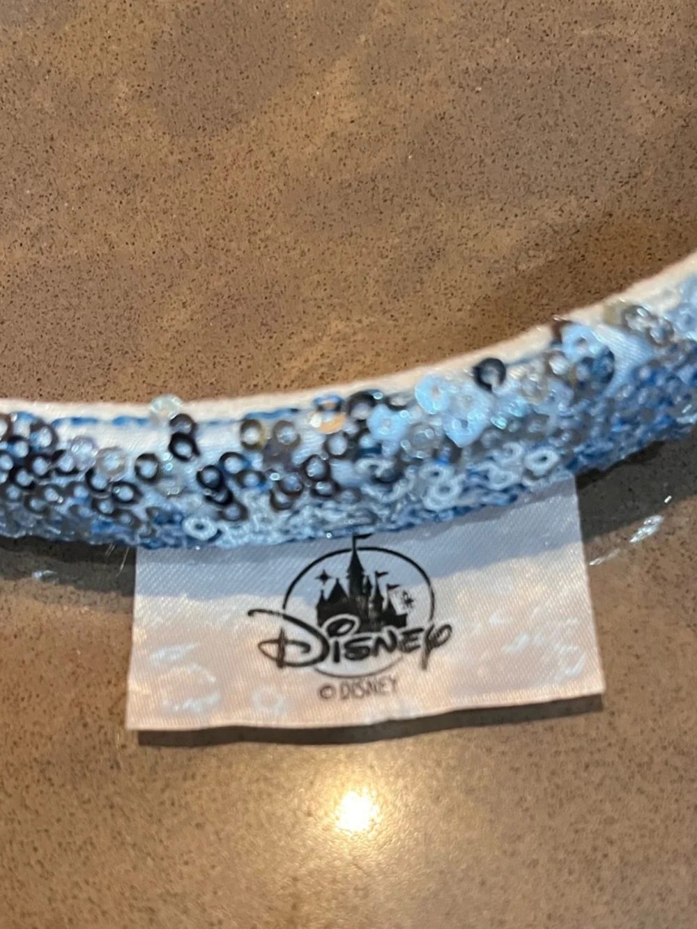 Disneyland Marquee Minnie Ears Blue Sequin Gold Bow Retro Headband